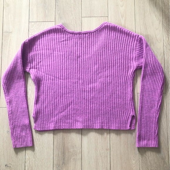 Wild Fable Ribbed V Neck Cropped Cotton Blend Sweater in Lilac Size L - Picture 8 of 10